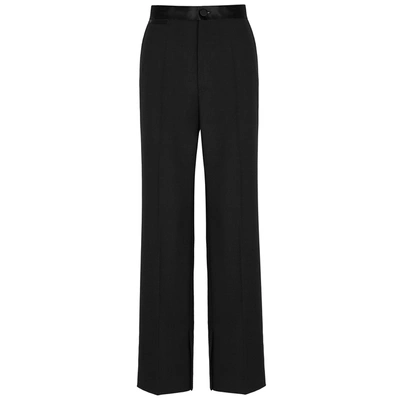 Shop Helmut Lang Black Wool-blend Wide-leg Trousers