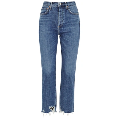 Shop Agolde Riley Blue Straight-leg Jeans