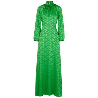 Shop Mary Katrantzou Belle Mare Green Jacquard Satin Dress