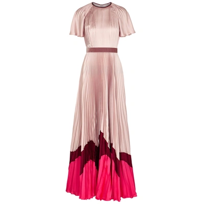 Shop Roksanda Zarie Colour-block Pleated Satin Dress In Multicoloured