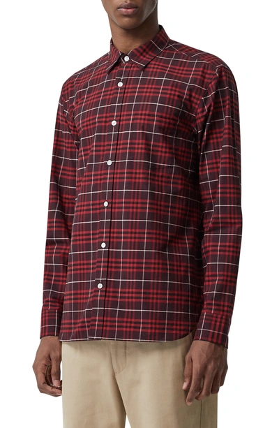 Shop Burberry George Slim Fit Check Sport Shirt In Maroon Check