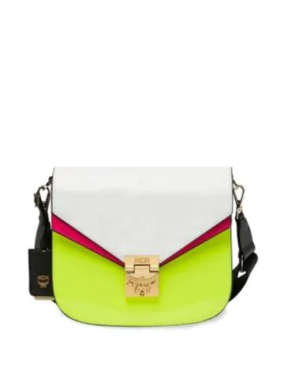 Shop Mcm Patricia Colorblock Front-flap Leather Satchel In Bright White