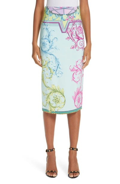 Shop Versace Ferris Wheel Print Pencil Skirt In Light Blue Print