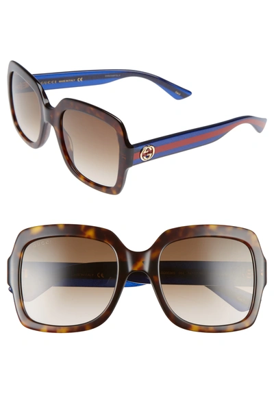 Shop Gucci 54mm Square Sunglasses In Dark Havana/ Brown