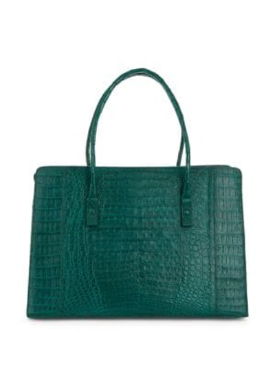 Shop Nancy Gonzalez Textured Crocodile Tote In Teal