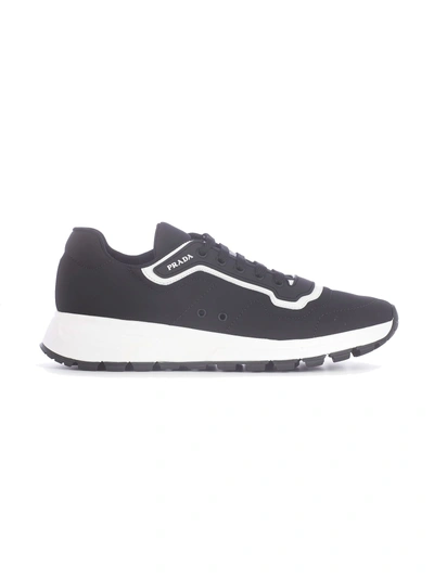Shop Prada Gabardine Sneakers In Black White