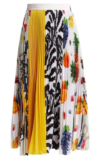 Shop Msgm Iconic Patchwork-print Pleated-crepe In Multicolor