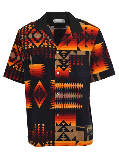 Shop Sacai Pendleton Print Shirt Mc In Black + Multi Coloured