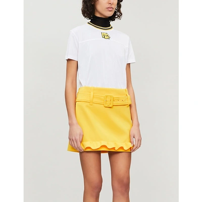 Shop Prada Logo-patch Cotton-jersey T-shirt In Bianco/giallo