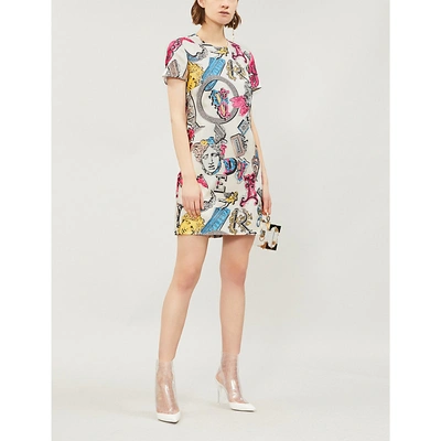 Shop Versace Alphabet-print Crepe Dress In Khaki