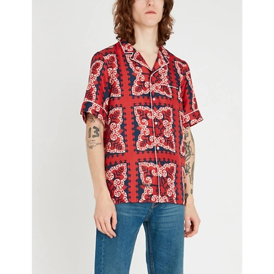 Shop Valentino Bandana-print Regular-fit Silk-twill Shirt In Blue