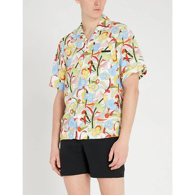 Shop Prada Floral-print Regular-fit Woven Shirt In Cedro