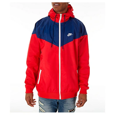 Shop Nike Men's Sportswear Colorblock Windrunner Hooded Jacket In Red Size X-large Taffeta