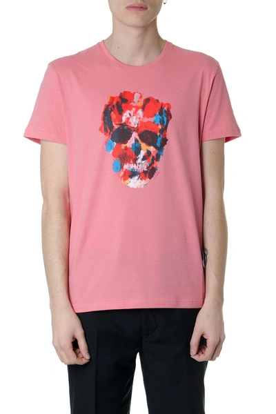 Shop Alexander Mcqueen Skull Pink Cotton T-shirt