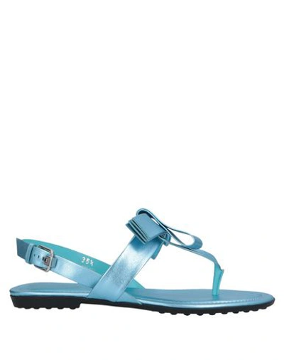 Shop Tod's Toe Strap Sandals In Sky Blue