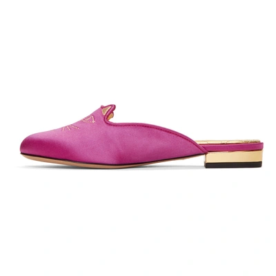Shop Charlotte Olympia Pink Satin Kitty Slippers In 09112 Pink