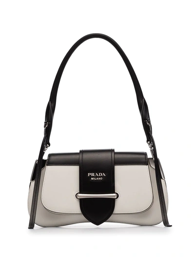 Shop Prada Black And White Manuelle Two Tone Leather Shoulder Bag