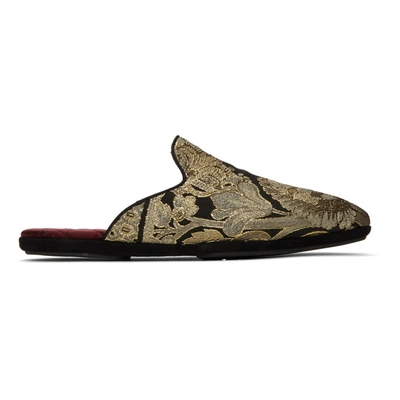 Shop Dolce & Gabbana Dolce And Gabbana Black And Gold Embroidered Loafers