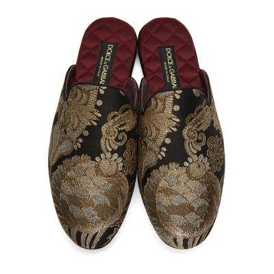 Shop Dolce & Gabbana Dolce And Gabbana Black And Gold Embroidered Loafers