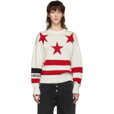 Shop Msgm White And Red Stars Sweater In 01 White