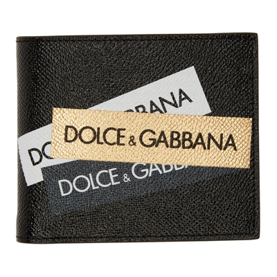 Shop Dolce & Gabbana Dolce And Gabbana Black And Gold Logo Tape Bifold Wallet In 8v038 Blk/w