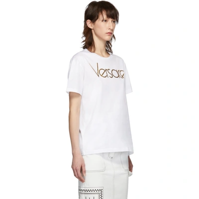 Shop Versace White Gold Logo T-shirt In A2256 White