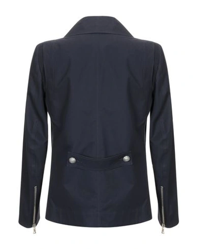 Shop Balmain Man Overcoat & Trench Coat Midnight Blue Size 44 Cotton In Dark Blue