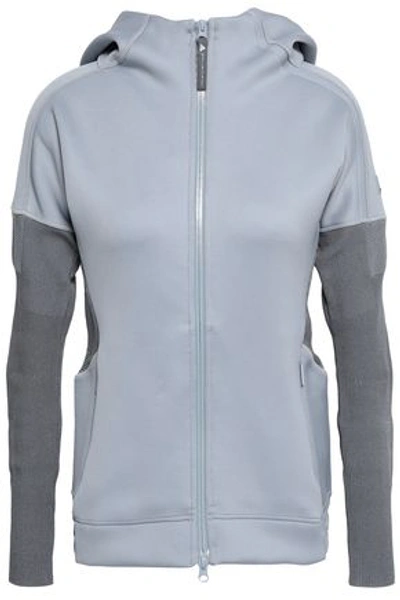 Shop Adidas By Stella Mccartney Z.n.e. Ribbed Knit-paneled Stretch-jersey Hooded Top In Stone