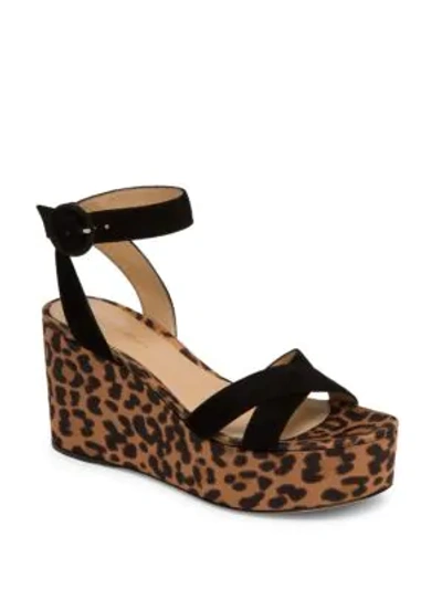 Shop Gianvito Rossi Leopard Suede Wedge Platform Sandals In Multi