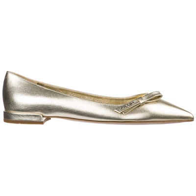 Shop Prada Women's Leather Ballet Flats Ballerinas In Gold