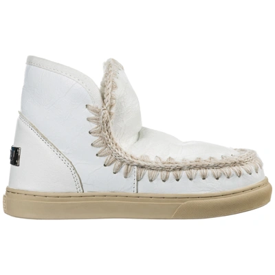 Shop Mou Women's Leather Ankle Boots Booties Mini Eskimo Sneaker In White