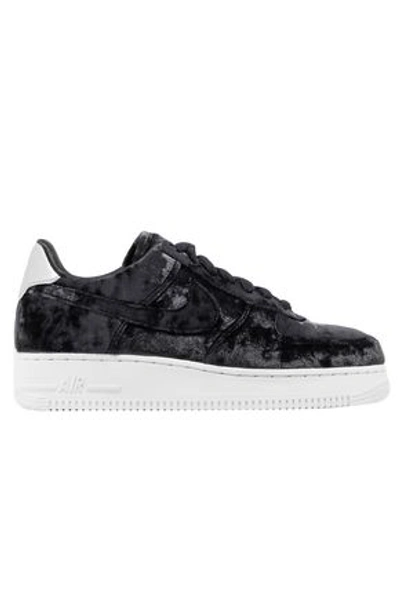 Shop Nike Woman Air Force 1 Metallic Faux Leather-trimmed Crushed-velvet Sneakers Black