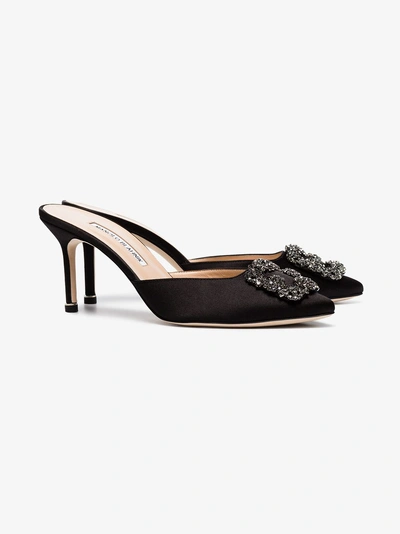 Manolo Blahnik Black Hangisi 70 Satin Pumps In Black