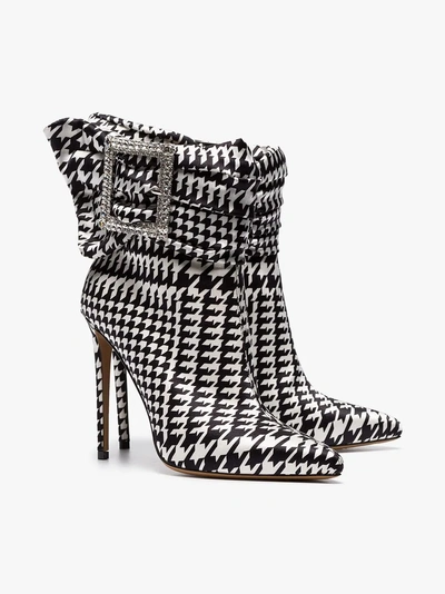 Shop Alexandre Vauthier Black And White Yasmin 100 Houndstooth Print Buckle Embellished Ankle Boots In Bianco/nero