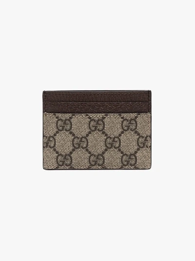 Shop Gucci Ebony Ophidia Leather Cardholder In 8745 Beige Ebony