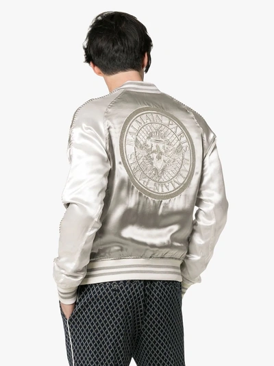 Shop Balmain Logo Embroidered Bomber Jacket In 9aa Metallic