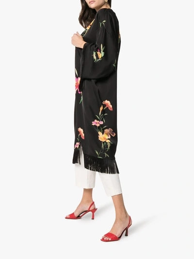 Shop Etro Floral-print Fringed Kaftan In Black