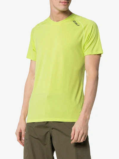 Shop 2xu Yellow Short Sleeved Label T-shirt In Green