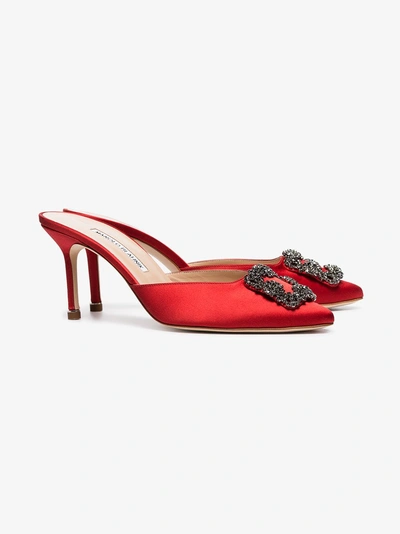 Shop Manolo Blahnik 'hangisi 70' Mules In Red