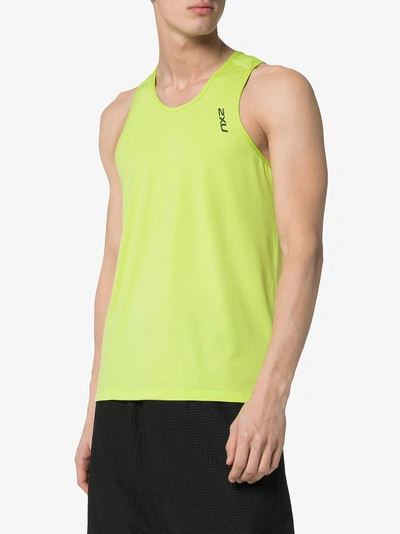 Shop 2xu Yellow Sleeveless Logo Print Tank Top In Green