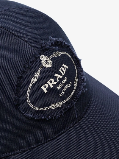 Shop Prada Blue And White Logo Print Cotton Baseball Cap In F0216 Blue