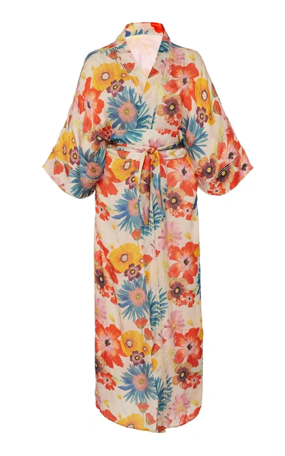 Shop Carolina K Lexi Floral-print Belted Silk Kimono