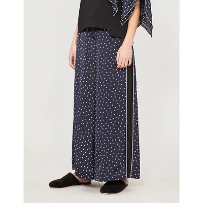 Shop Sacai Polka Dot-print Relaxed-fit Satin Trousers In D Navy