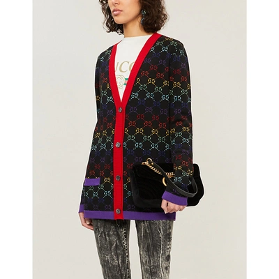 Shop Gucci Gg-intarsia Wool Cardigan In Black Multi