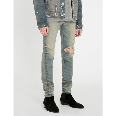 Shop Amiri Ripped Regular-fit Straight Jeans In Dirty Indigo