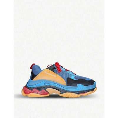 Shop Balenciaga Triple S Leather And Mesh Trainers In Blue Other