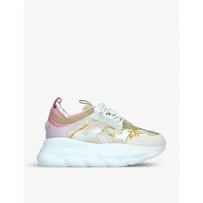 Shop Versace Chain Reaction Fabric And Leather Trainers In Pink
