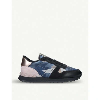 Shop Valentino Camouflage Suede And Leather Trainers In Grey/other