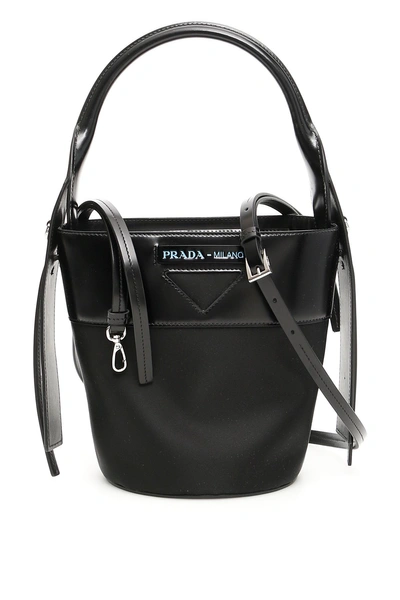 Shop Prada Nylon And Leather Ouverture Bucket Bag In Nero|nero