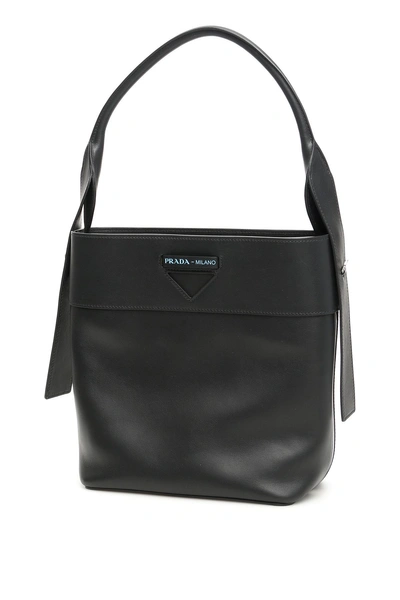 Shop Prada Leather Ouverture Bag In Nero Bianco|nero